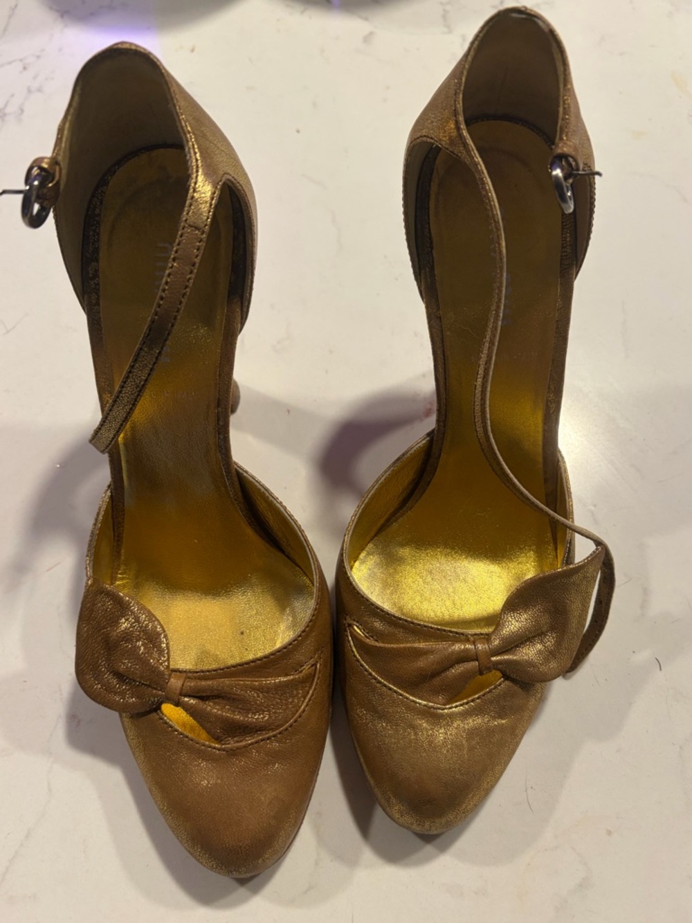 MIU MIU gold Maryjane retro Flapper heels 37.5 7